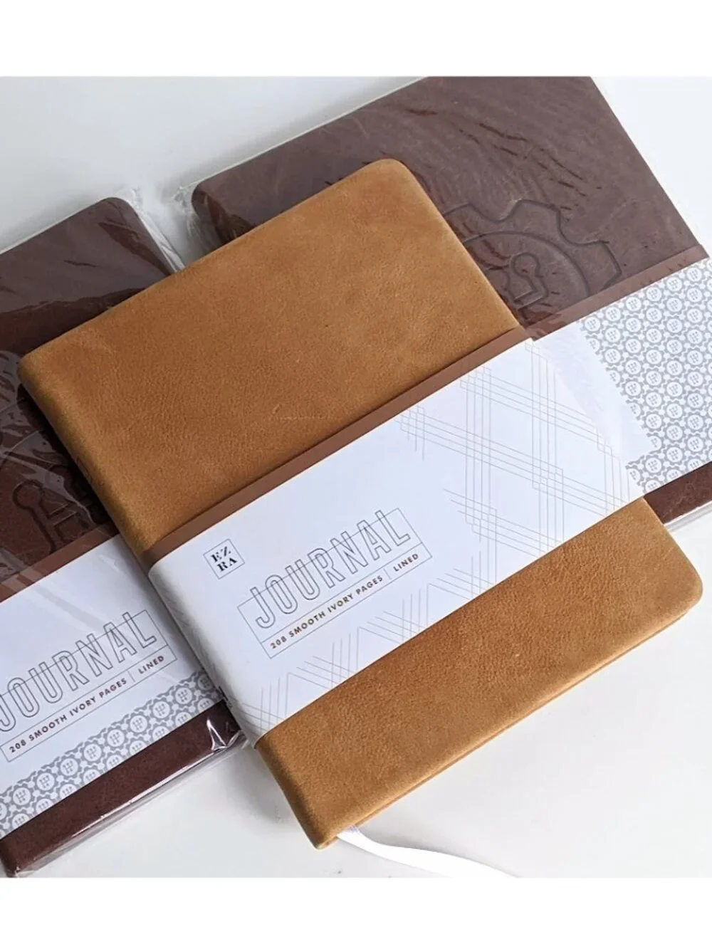 One Yellow Brown Leather Journal Notebook, 208 Smooth Ivory Pages